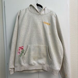 Dandy Cream Women's Hoodie Sweatshirt with Floral Embroidery